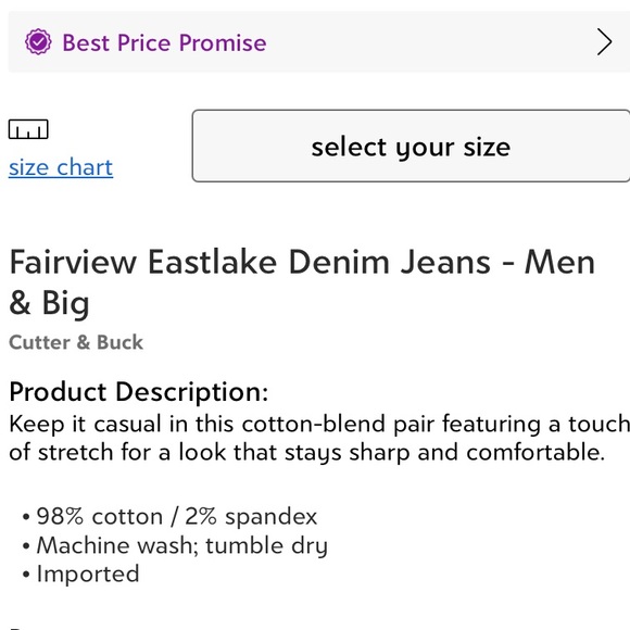 NWT Cutter & Buck Fairview Eastlake Denim jeans Men’s Size 52 waist Big & Tall - Picture 3 of 3